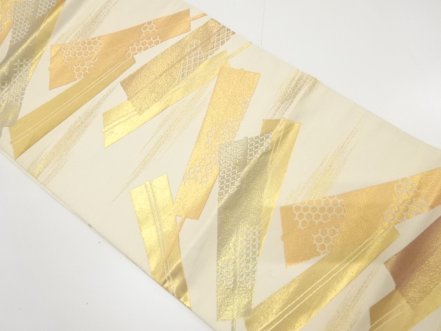 JAPANESE KIMONO / ANTIQUE FUKURO OBI / SILK / WOVEN FOLDING FAN PATTERN